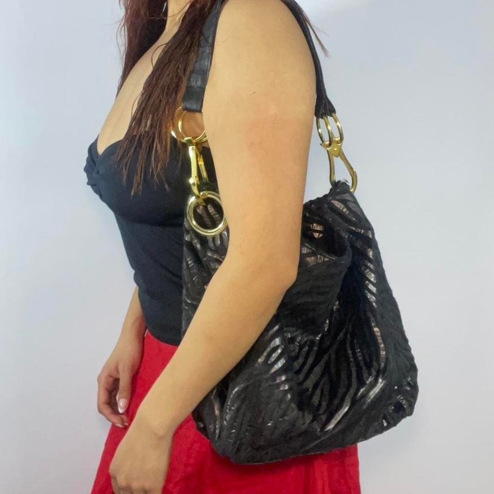 Y2K‎ Braciano Black Furry Zebra Print Hobo Bag Shoulder Bag